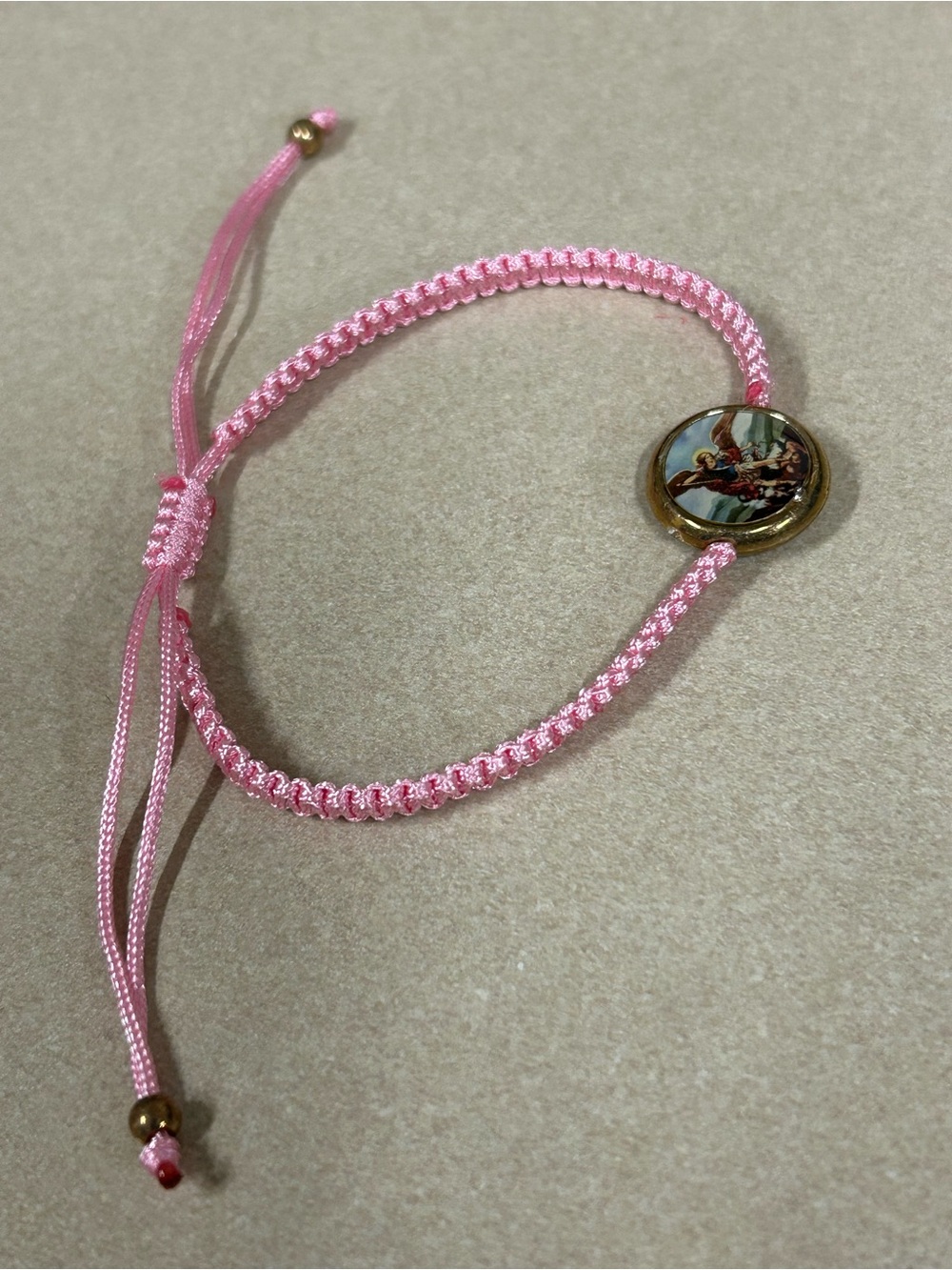 Pink Braided Cord Bracelet with Religious Medal
